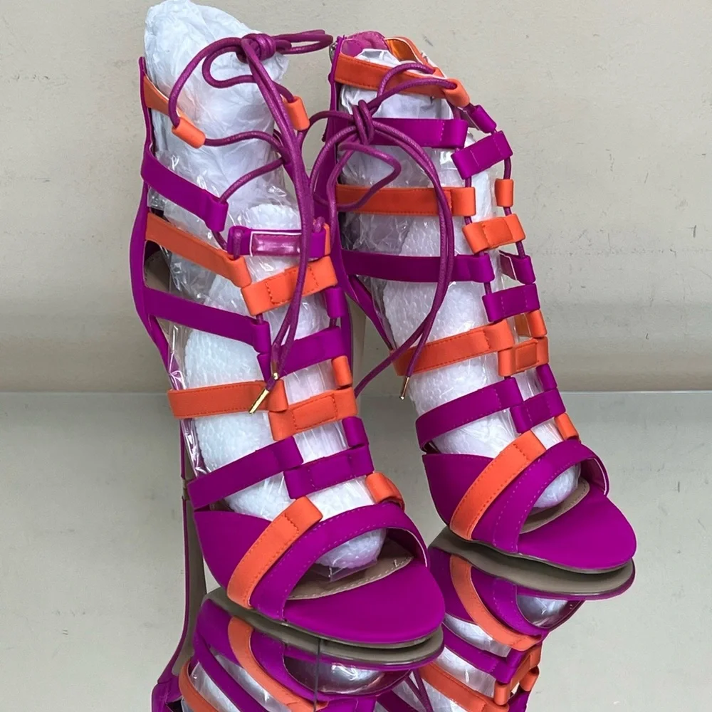 Sadie Magenta Orange Caged Stiletto Heel - Picture 3 of 8